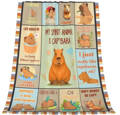 Gelasgo Couverture Capybara - Flanelle et peluche ultra douce - Cadeau mignon Capybara pour adultes et enfants | Confortable, chaude et légère - Literie toutes saisons pour canapé, lit, voyage, 100 x