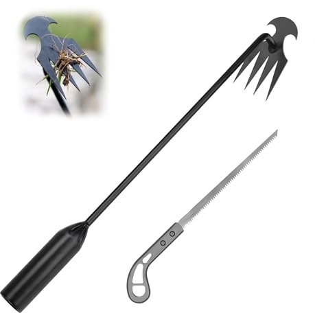 Zappe da Giardino per Diserbo, Sarchiatore Manuale con Manico, Attrezzi per Diserbo, Earchiatore per Erbacce Professionale, Estirpatore Erbacce orto, Estirpatore Erbacce Manuale (Nero 50CM)+Sega