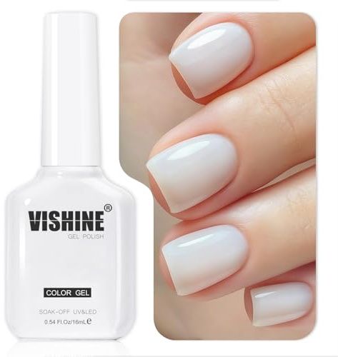 Vishine Smalto Gel Jelly Nude 16 ml, bianco latte, trasparente, smalto semi-permanente soak off UV/LED per nail art domestica, Milky White E079