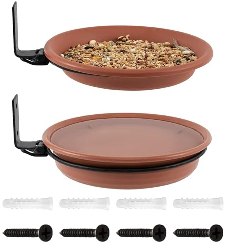 Bebedero para pájaros – Bandeja de alimentación para exteriores | con soporte de hierro resistente, montado en postes de madera, plataforma de alimentación de animales salvajes para pájaros,