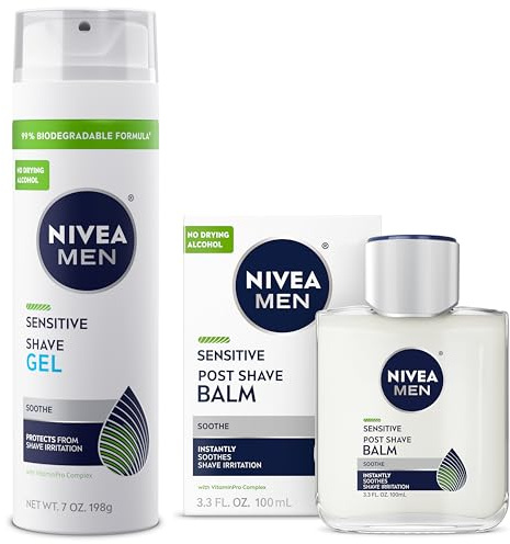 NIVEA MEN Sensitive Shaving Set for Men, Sensitive Shave Gel (7 Oz) + Soothing Post Shave Balm Aftershave (3.3 Fl Oz), Enriched with Chamomile Extract and Vitamin E, For Sensitive Skin
