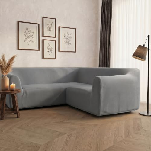 Italian Bed Linen Cubresofá Angular elástico Dahlia, 92% poliéster + 8% Elastano, Gris Claro