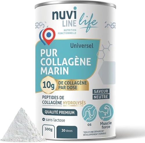 NUVILINE Life - Pur Collagène Marin Universel - Collagène Hydrolysé En Poudre - Muscles, Os & Articulations - Qualité Premium - Fabriqué En France - 300g (30 doses)