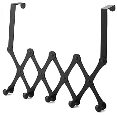 QWORK gancho puerta, perchero puerta, colgador puerta, 5 ganchos, acero inoxidable, para colgar abrigo, bolso, sombrero, toalla
