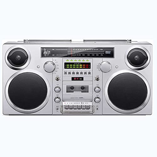 Boombox a Cassetta retrò con Bluetooth 5.0, Lettore CD, Radio AM/FM, Slot SD, Ingresso Aux, Jack per Cuffie e conversione USB/SD.