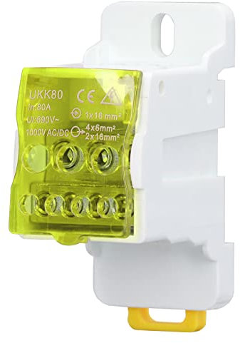 Bornier, UKK-80A 690V Boîte De Jonction, Boîte De Distribution De Terminal, Bornier Rail Din, Boîte Electrique, Dispositif De Protection De Micro-ordinateur Avec Couvercle De Protection(Jaune)