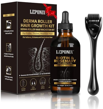Dermaroller Haare Rossmarin Öl Haare Wachstum Set 0.25mm Microneedling Roller mit Haarserum für Haarwachstum Haarwuchsmittel Haarwachstum Beschleunigen Anti-Haarausfall