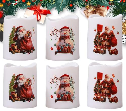 Velas de Papá Noel alimentadas - Velas de Papá Noel alimentadas por batería, Velas de columna de Navidad sin llama, Juego de velas LED navideñas, 6 velas de columna de Navidad alimentadas por b