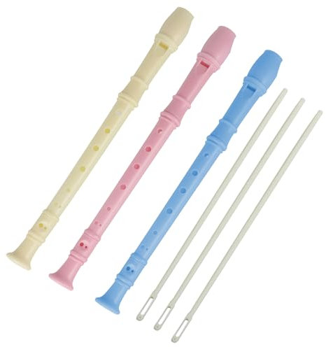 KASESSS 3 Stück Blockflöte 8-Loch, Flöte Langlebige, Blockflöte Kinder mit Reinigungsstift, Flöte Kinder Leicht zu Spielender, Kinderflöte Unisex für Anfänger Erwachsene (Rosa, Weiß, Blau)