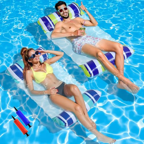 Confezione da 2 Amaca galleggiante, Materassino Mare, XL Gonfiabili Per Piscina, 4-in-1 Materassino Piscina Gonfiabile Adulti, Materassino Gonfiabile Mare Piscina, Amaca Gonfiabile Mare