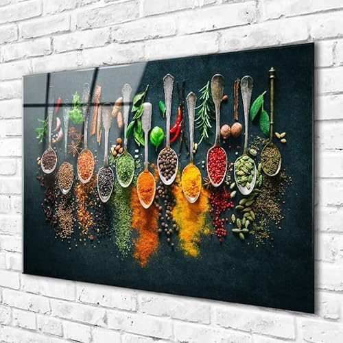 AREDE Quadro da parete stampato su plexiglass 60 x 40 cm – Erbe e spezie – Stampa artistica di alta qualità su vetro acrilico – Decorazione murale per soggiorno, camera da letto, ufficio