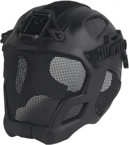 Casco táctico de protección Completa para Caza Militar, Airsoft, Paintball, CS, Malla de Acero, máscara Facial de Seguridad EVA, Ligero, Punk, Cosplay (Black)