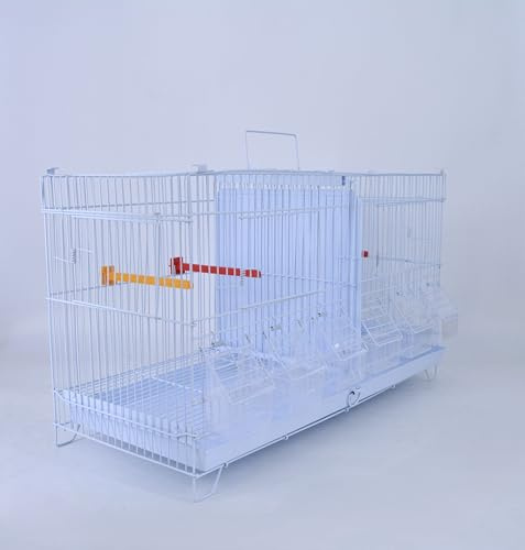 Pet's Solution - Gabbia Cova per Uccelli, Ideale per Allevamento e Predisposizione Modulare Verticale, con Divisori, Griglia e Vassoio Estraibili, Posatoi e 6 Mangiatoie (Bianca)