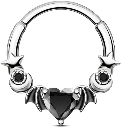 Jewseen Halloween Septum Clicker Heart Cartilage Earring 316L Stainless Steel Daith Hoop Helix Earring Nose Hoop 8mm/10mm