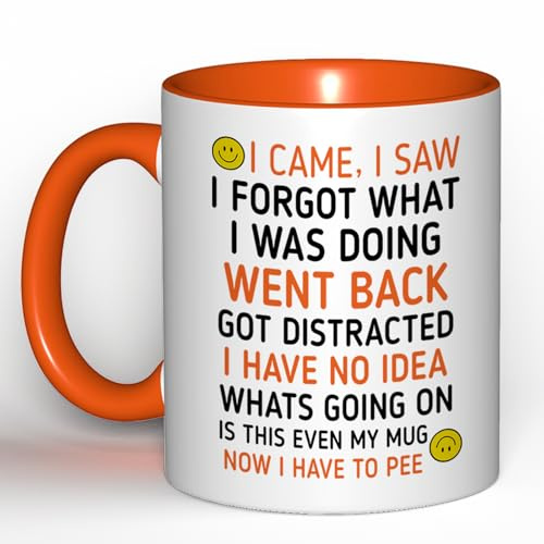 Funny 'I Came, I Saw, I Forgot' Coffee Mug – Humorous Gift for Men & Women, Perfect for Birthday Gifts, Christmas Presents & Office White Elephant (Orange)