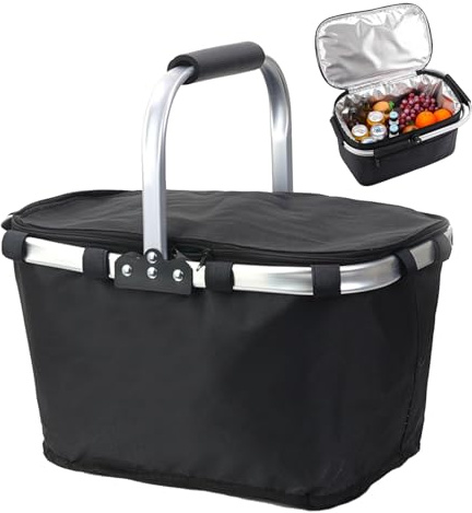 TAKONE Einkaufskorb 30L mit Kühlfunktion & Deckel – Faltbarer Arbeitskorb Damen mit Henkel, Alurahmen & Oxford mit Alufolie, Mutti Korb/Erzieher Korb für Einkaufen,Picknick & Geschenk