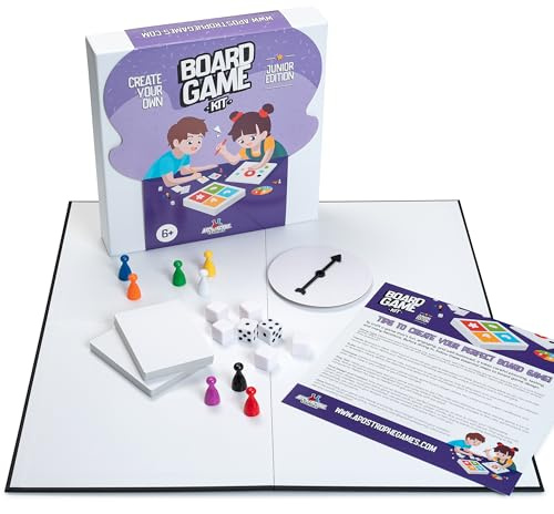 Create Your Own Board Game Set – DIY Kit with Blank Game Board, Game Pieces, Blank Cards, Dice, Spinner – Build Your Own Game Kit - Junior Edition