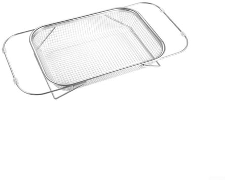 Expanderbar diskbänk i rostfritt stål sil för grönsaker, frukt, pasta och spannmål, disktorkställ för köksanvändning (29,5 x 21 cm)