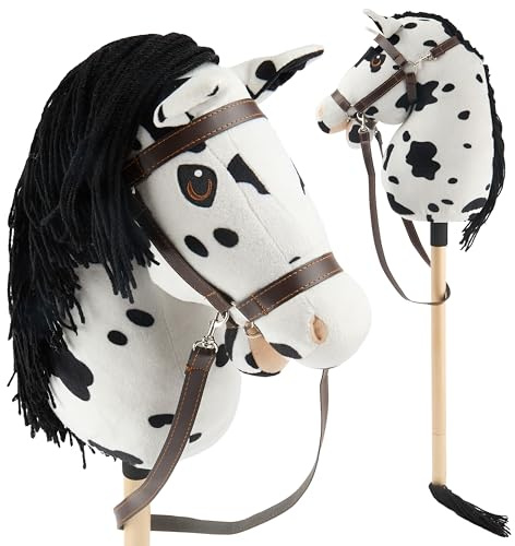 Bieco Hobby Horse Steckenpferd Schecke - Tamaño S, con muserola | Barra desmontable y cola, para salto, doma y juego | Hobby Horse Pferde