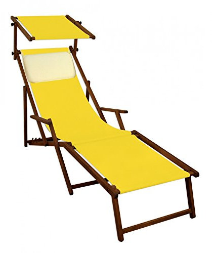 Sonnenliege gelb Liegestuhl Fußteil Sonnendach Kissen Holz Deckchair Gartenmöbel 10-302 F S KH