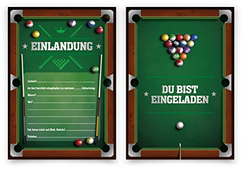 Einladungskarten Kindergeburtstag Jungen Mädchen 8 Stück Karten - Billard