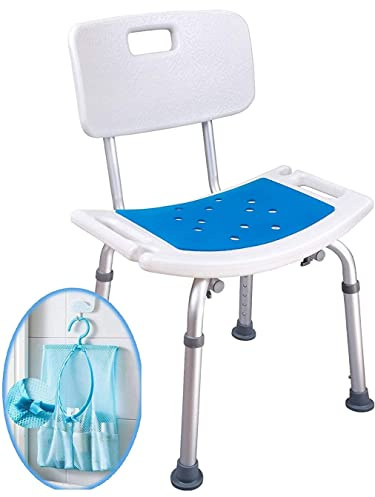 Medokare Dusche Hocker mit gepolstertem Sitz - Dusche Sitz für Senioren mit Tasche, Dusche Bench Bad Stuhl, Handicap Dusche sitzen für Erwachsene (White Chair)