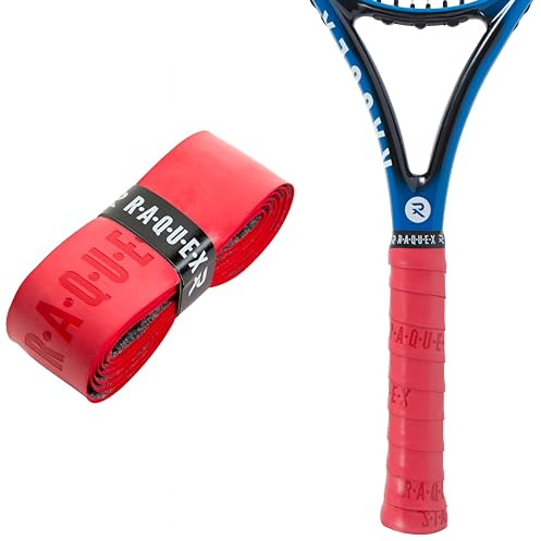 Raquex Enhance Replacement Racket Grip: Tennis Grip, Badminton, Squash Grip Tape, Padel, Pickleball. 14 Colours. Premium, Self-Adhesive Tennis Racquet Grip with Finishing Tape (Red, 1 Grip)