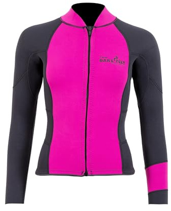 Two Bare Feet Women's Harmony 3mm Neoprene Wetsuit Jacket – Front Zip Thermal Surf Top for Swimming, Paddleboarding & Watersports (Raspberry/Black, L)