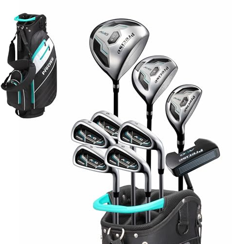 Precise AMG Men’s 14-Piece Golf Set – Titanium Driver, Wood, Hybrid, 6-PW Irons, Putter, Stand Bag, 3 Headcovers and Cover – RH - Tall Size +1