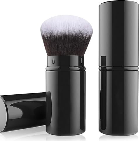Falliny einziehbarer Kabuki-Make-up-Pinsel, Reisepuderpinsel für Rouge, Bronzer, zum Polieren, makellose Puderkosmetik, tragbarer Gesichts-Rougepinsel mit Abdeckung