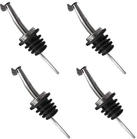 NETUME 4 Pack Bottle Pourers - Stainless Steel Spirit & Liquor Pourer Spouts with Hinged Flip Top Cap for Wine, Olive Oil, Syrup & Vinegar Bottles