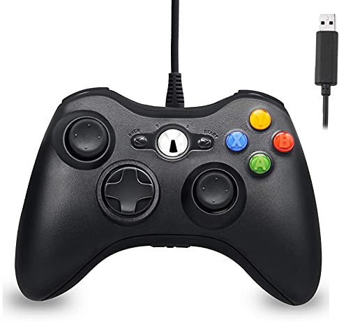 Kabelansluten kontroll för Xbox 360, Hovlia USB-spel PC-styrenhet med uppgraderad joystick kompatibel med Microsoft Xbox 360& Slim/PC Windows 10/8/7 (svart)