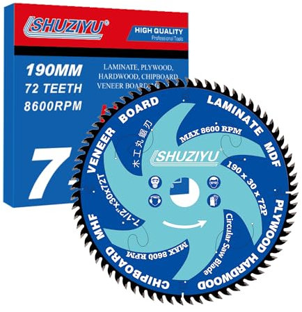 LSHUZIYU, 190mm 72T, Trait De Coupe Super Fin 1.6mm. Trou 30mm. Lame De Scie Circulaire À Bois