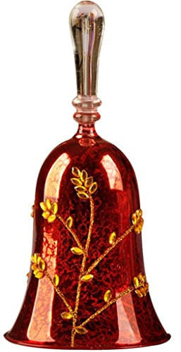 Handbell Set for Church Ornate and Elegant Leaf-Shaped Trim Handheld Bell, Home Kitchen Dinner Call Dinner Bell, Crisp Glass Collision Sound (Color : Red, Size : 5.9 * 3 inches)