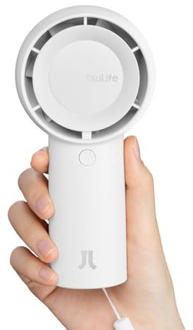 JISULIFE Turbo Handventilator Akku [16 Stunden Lange Arbeitszeit] 4000mAh Tragbarer Mini Ventilator USB Wiederaufladbarer mit 5 Geschwindigkeiten für Reisen/Draußen/Zuhause/Büro - Weiß