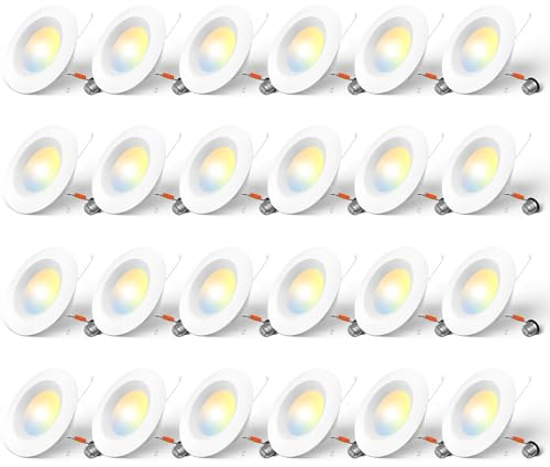 Amico 24 Pack 5/6 inch 5CCT LED Recessed Lighting, Dimmable, 12.5W=100W, 950LM, 2700K/3000K/4000K/5000K/6000K Selectable, Retrofit Can Lights with Baffle Trim, IC Rated - ETL & FCC, White