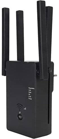 Wifi Extender, Wifi Booster High Speed ​​1200 Mbps Wifi-signalförstärkare med 4 Antenner, Dual Band Wifi Repeater AP Router Relay Mode, Compact Wall Plug Design, Black