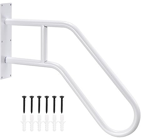 sourcing map Wall Mounted Handrails for Outdoor Steps, Hand Rail for 1-3 Stairs, U-Shaped Stair Handrails (26 Length,18.5 Height) for Garden, Garage, Porch Entry Steps White
