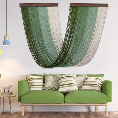 Buryeah Large Macrame Wall Hanging Green Boho Woven Tapestry Modern Art Decor for Kitchen Bedroom Living Room 18x32