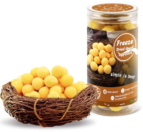 Dancing Tail Freeze Dried Cat and Dog Treats, Limited Ingredient Quail Egg Yolk Healthy Tasty Snacks for Training (4.6 Ounce)