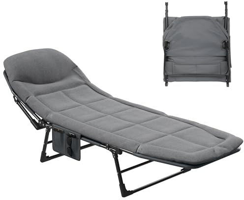 YITAHOME Tumbonas Jardin Exterior con Cojín, Plegable y Ajustable en 5 Posiciones, Tumbona Portátil & Resistente, 200x65x32cm con Carga de 200 kg para Jardines, Camping, Interiores, Gris