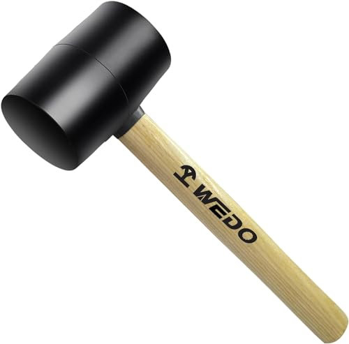 WEDO Mazo de goma,Maza con mango de madera, 680g(24oz), Negro,Martillo de goma,Martillo de golpe suave