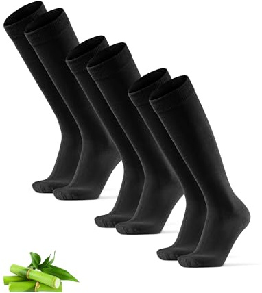 DANISH ENDURANCE Knee-High Bamboo Dress Socks, Over The Calf, Super Soft, Men & Women, 3 Pack Black 13-15
