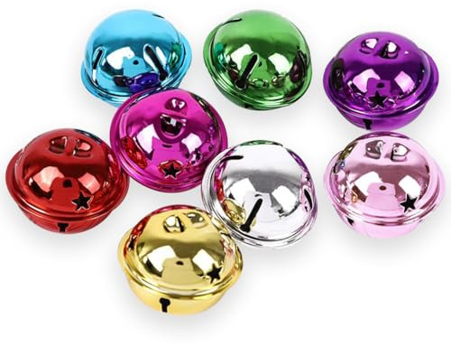 Qiantull 50 Stück 40MM Groß Metallglöckchen Schellen Glocken Bunt Glöckchen Glocke Mehrfarbig Anänger Glocke für Weihnachtsdekoration Hauptdekoration Geburtstagsfeier DIY Handwerk Haustier Glocken