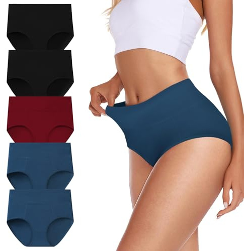 VZGZIL Tummy Control Knickers for Women High Waisted Cotton Underwear Ladies Full Coverage Briefs Multipack 5
