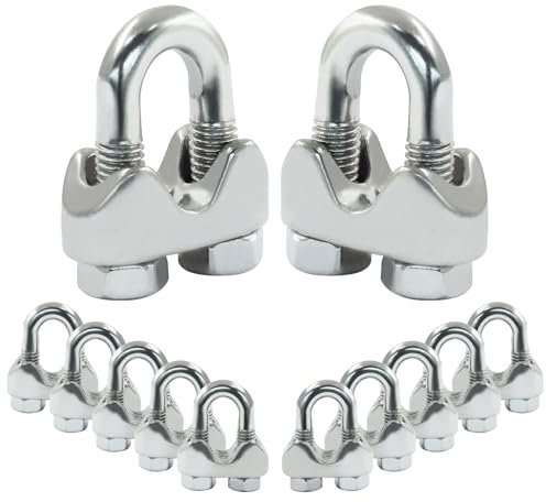 Cjueiom 12 Pcs Wire Rope Clip Cable Clamp M5 for 5mm / 3/16 inch Wire Rope Clamp, 304 Stainless Steel U Bolt Saddle Fastener for Rigging Rope and Tension Cable Garden Tensioning Wire Ropes