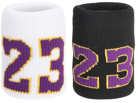 PATIKIL Sportarmband svettband för män och kvinnor, 2 st andningsbara tennisarmband absorberande svettband nummer 23 för basket fotboll baseball löpning gym, svart/vit