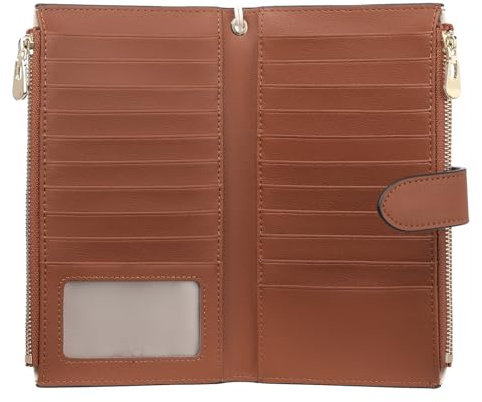 FALAN MULE Grand Portefeuille pour Femme en Cuir, Grand Format et Long avec Plusieurs Compartiments pour Cartes et Poche zippée, dragonne Amovible B04 Blanc