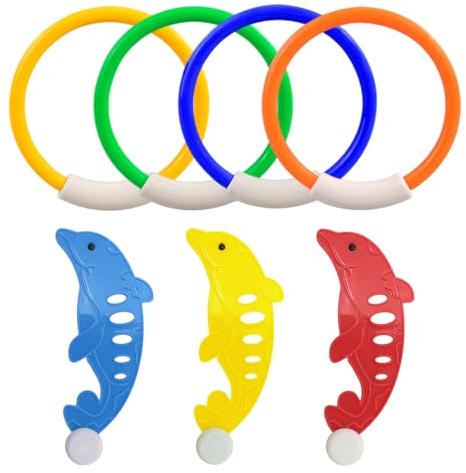 4 Pieces Of Diving Rings, 3 Pieces Of Diving Dolphins, Swimming Pool Party Toys, Children'S Diving Toys, Water Entertainment Supplies, Swimming Training Equipment.