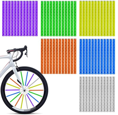 CXNXFD Reflektierende Fahrrad Speichensticks, 72 Stück Bunte Speichenreflektoren für Mountainbike und Rennrad, Universal Speichendekoration mit Regenbogen-Design